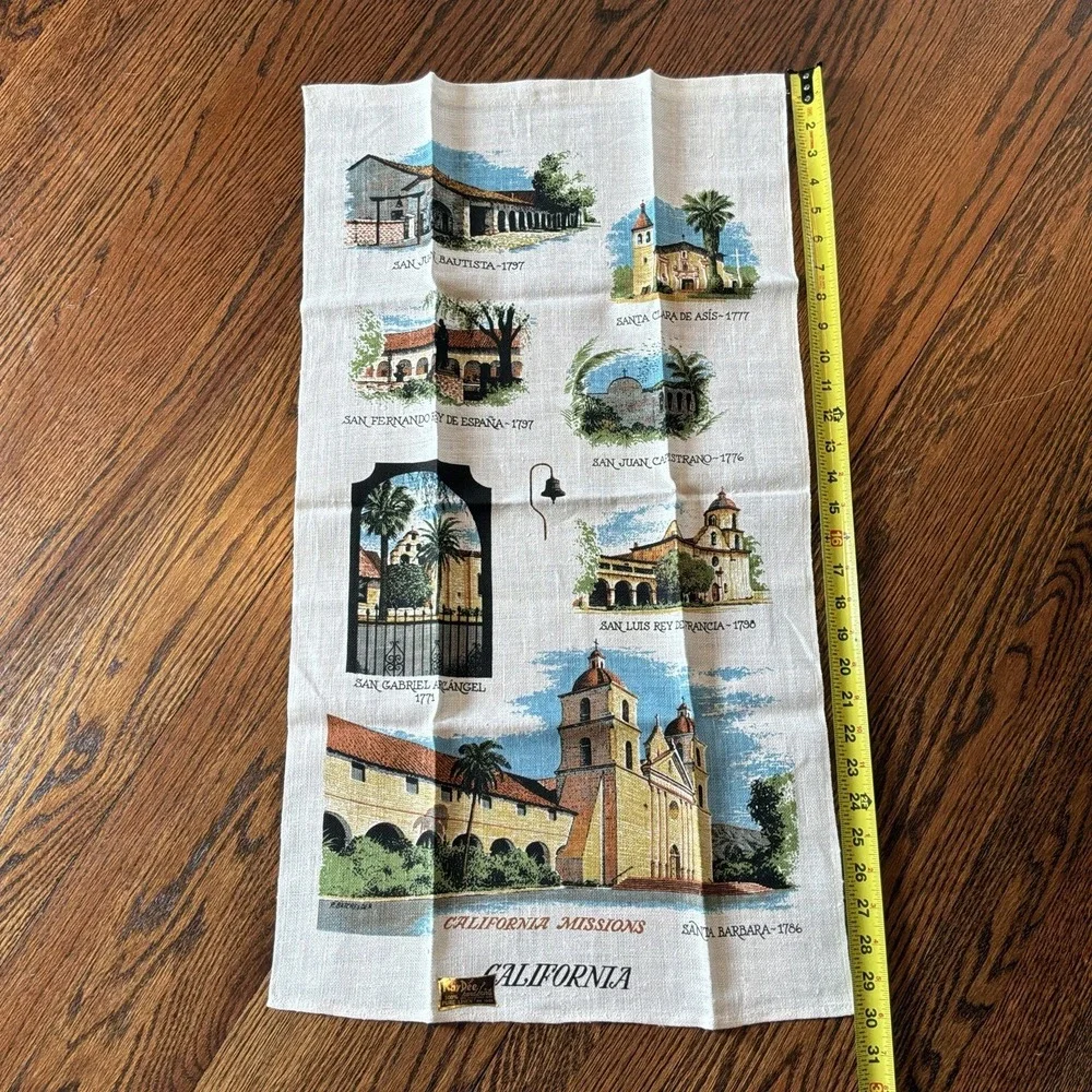 NEW Vintage‎ Kay Dee Linen Towel California Missions Travel NOS